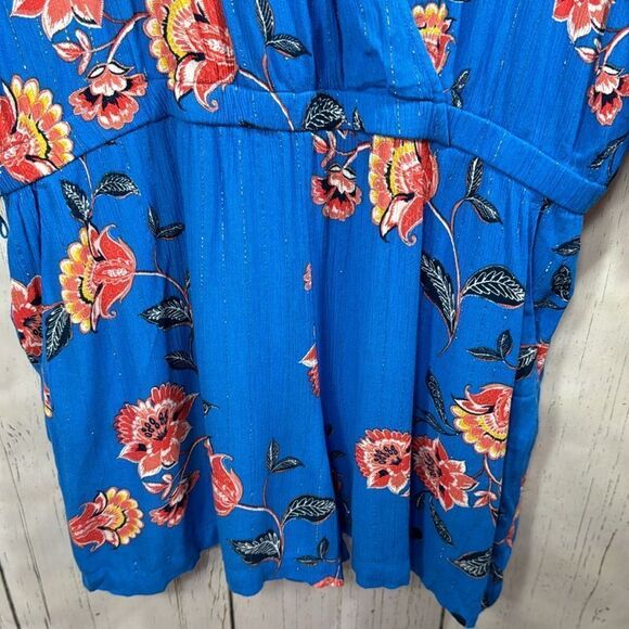 Loft Beach Womens Shimmer Garden Floral Beachy Blue Pockets Lightweight Romper - Picture 12 of 16